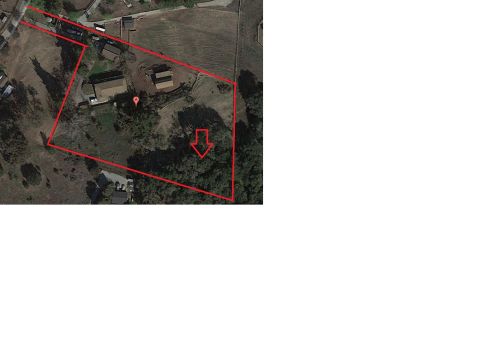 1973 Ford Ranchero - Aerial view of a property with buildings and trees, outlined in red.