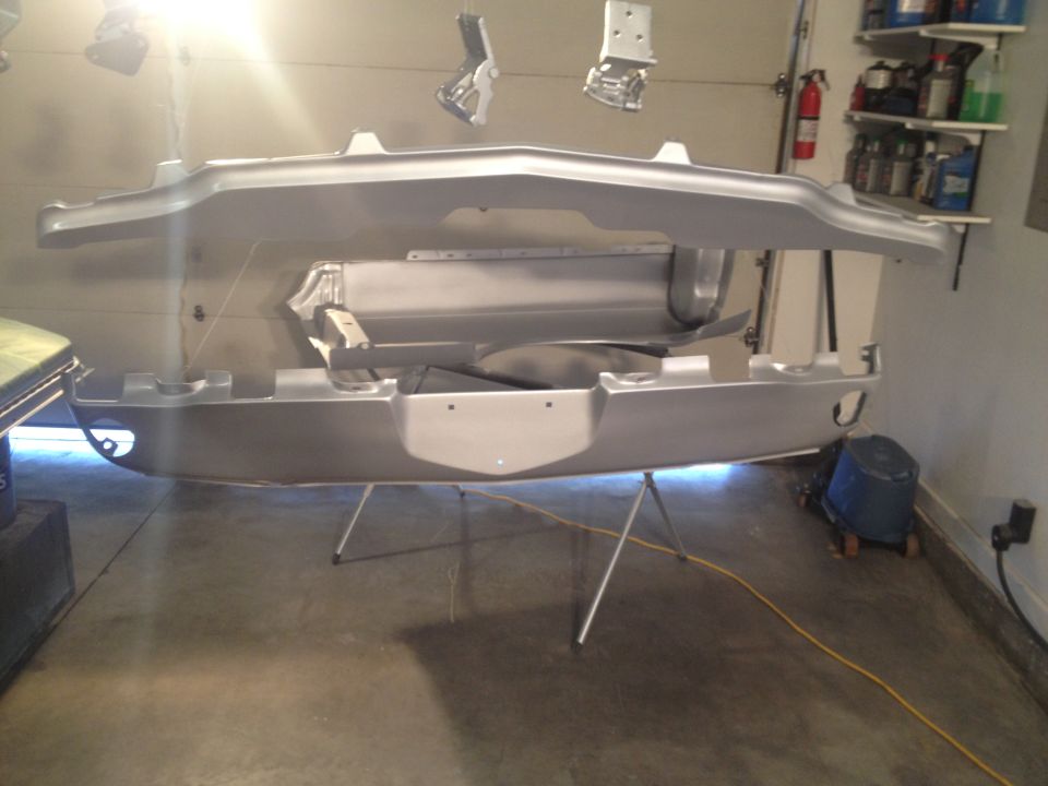 1965 Mustang front valance, stone guard, and door hinges painted chop top silver metallic