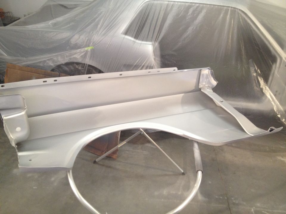 1965 Mustang PS fender inside painted chop top silver metallic