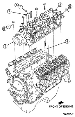 1994 Ford Bronco - Exploded parts diagram of the engine intake manifold and cylinder head assembly with numbered callouts.