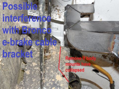 1983 Ford Bronco - If the body mounts are collapsed &/or the the body is offcenter on the frame, one solution is to remove this section of the e-brake cable b…