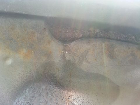1992 Ford Bronco - Undercarriage shows signs of rust and water accumulation, potentially indicating a leak.