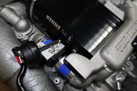 2003 Ford Crown Victoria - Kenne Bell supercharger fitted with blue silicone couplers and cast aluminum elbows on the manifold.