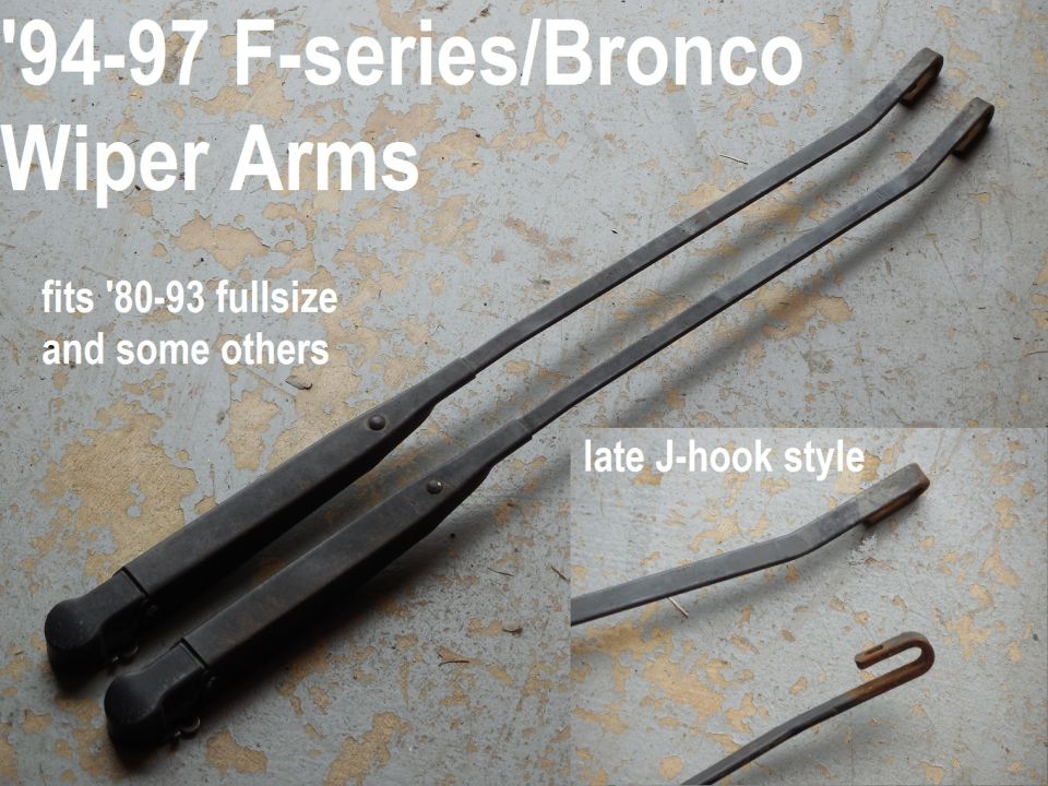 J-hook Wiper Arms (original black paint)
IF THE IMAGE IS TOO SMALL, click it.

Sandblasted & painted arms also available.