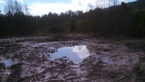 1979 Ford Bronco - A muddy off-road scene with tire tracks and a puddle, the Supermotors logo in the corner.