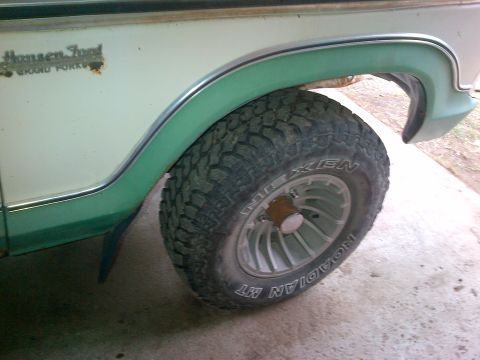 1978 Ford Bronco - Side view of a 1978 Ford Bronco, a 'Hansen Ford Grand Forks' decal on the fender.