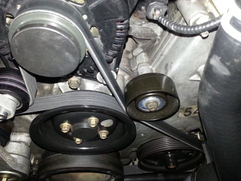 2003 Mercury Marauder - Extra tensioner pulley added to timing cover to elminate belt slap