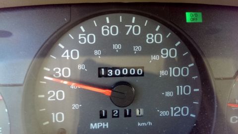 2000 Mercury Grand Marquis - Speedometer and odometer display 130,000 miles and 30 MPH, with O/D OFF indicator lit.