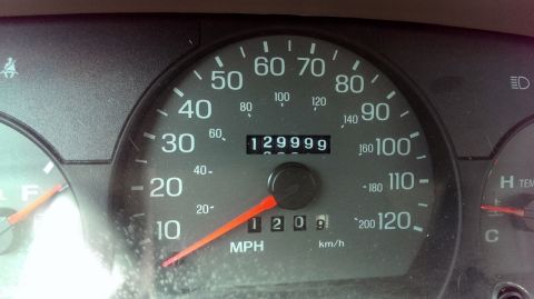 2000 Mercury Grand Marquis - The odometer reads 129,999 miles, with the speedometer needle resting at zero.