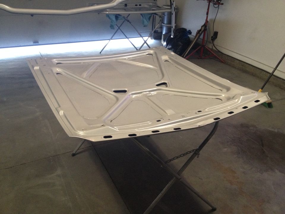 1965 Mustang backside of hood chop top silver