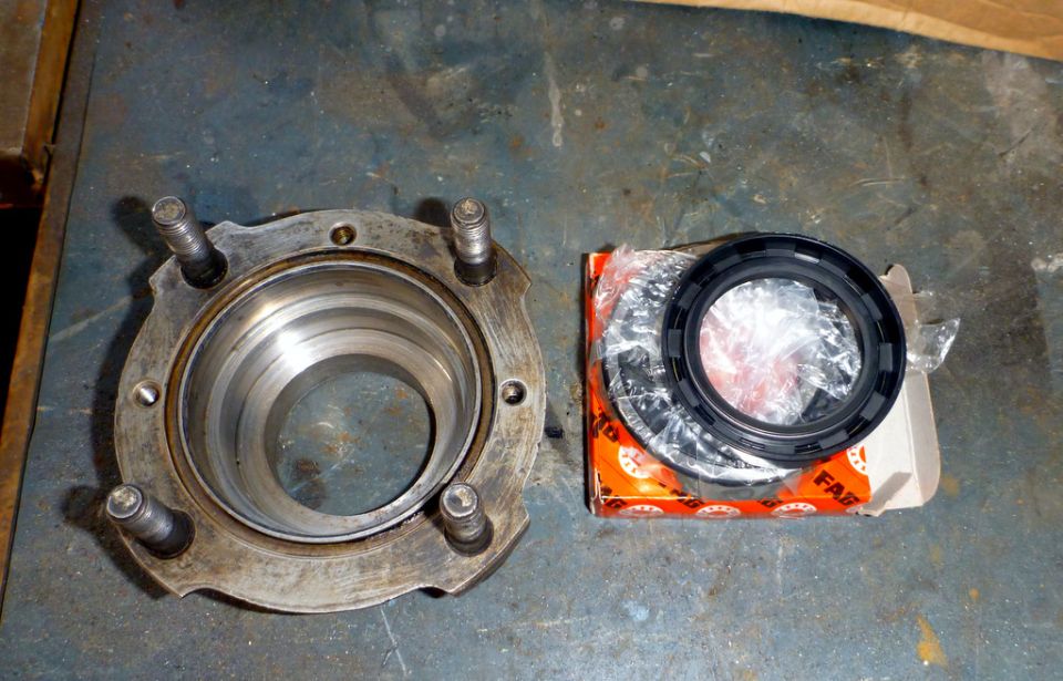 Wheel bearing and seal kit on a workbench