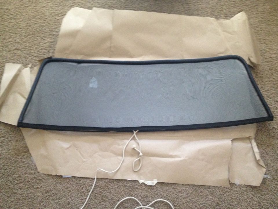 1965 Mustang windshield with nylon rope for installation