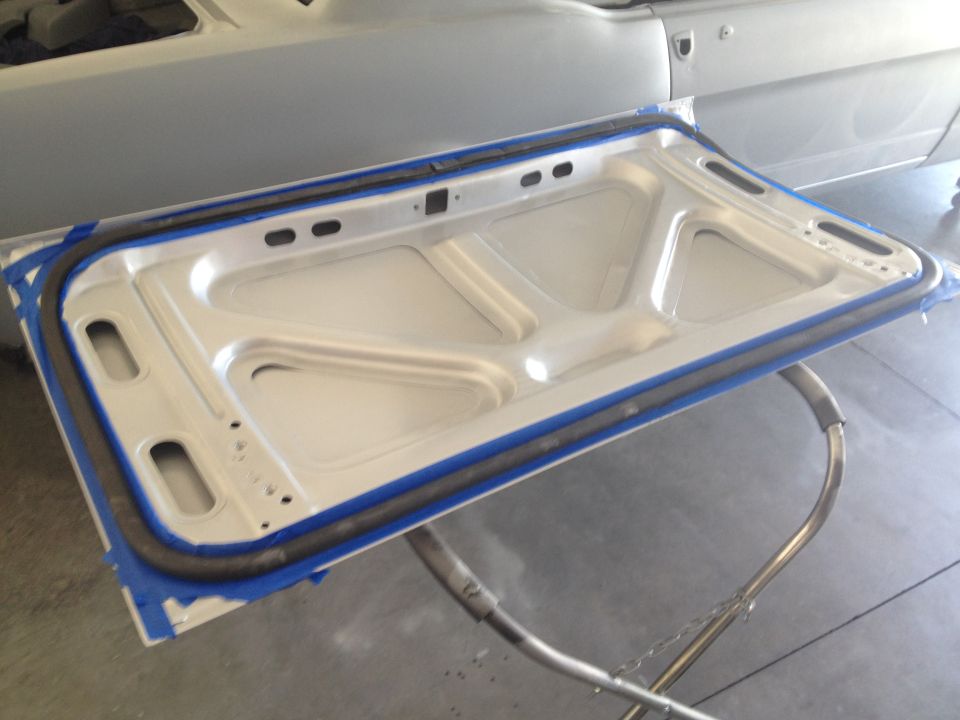 1965 Mustang trunk lid weatherstrip taped off