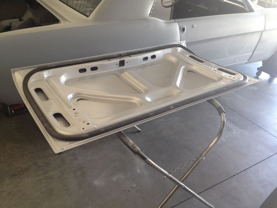 1965 Mustang trunk lid weatherstrip tape removed