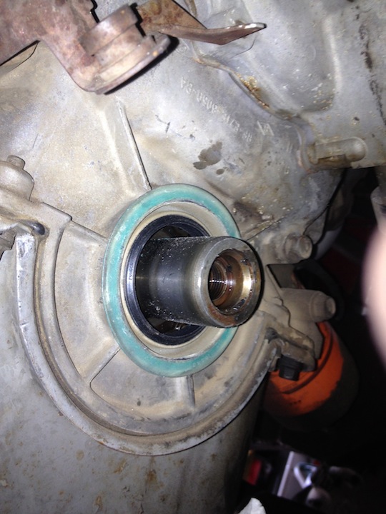 Transmission seal with green gasket and metal shaft