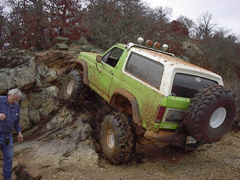 1986 Ford Bronco - Climbing on some rocks.
