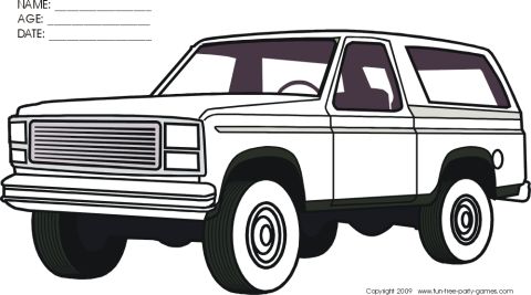 1994 Ford Bronco - Children's coloring-page line art of a Bronco-style SUV, not a technical document.