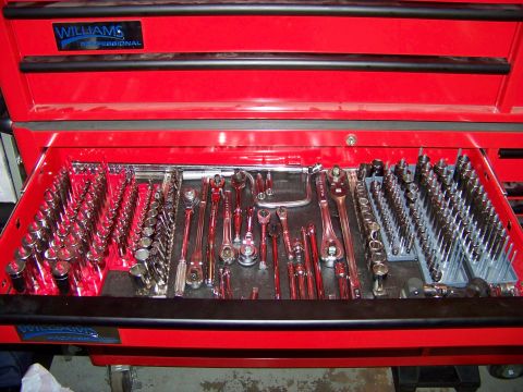 1995 Mercury Grand Marquis - A well-organized red tool chest drawer filled with various sockets and wrenches, a Williams Professional logo.