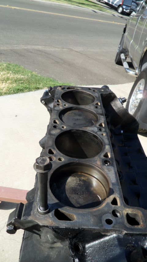 1972 Ford Ranchero - This is a close-up of an engine block, likely removed for repair or rebuilding.