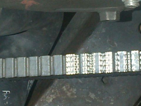 1968 Mercury Cougar - Close-up of a ribbed engine belt showing the DAYCO 17435 part number and "MADE IN U.S.A." text.