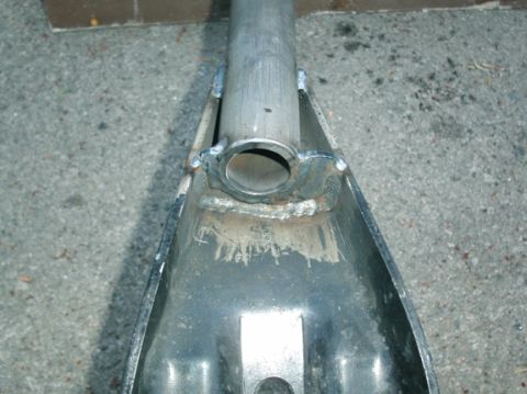 1990 Ford Bronco II - Tube welded into body of arm. Note the slight offset and that it's not flat against the inside of the arm, this is to add approx 5 degree o…