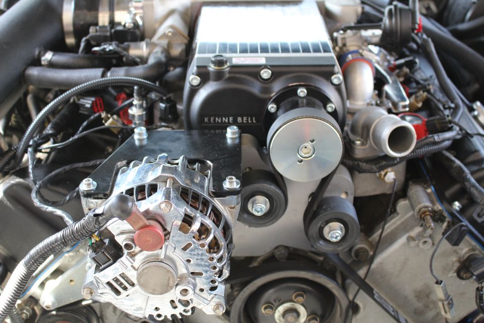 Black Kenne Bell supercharger over a chrome alternator