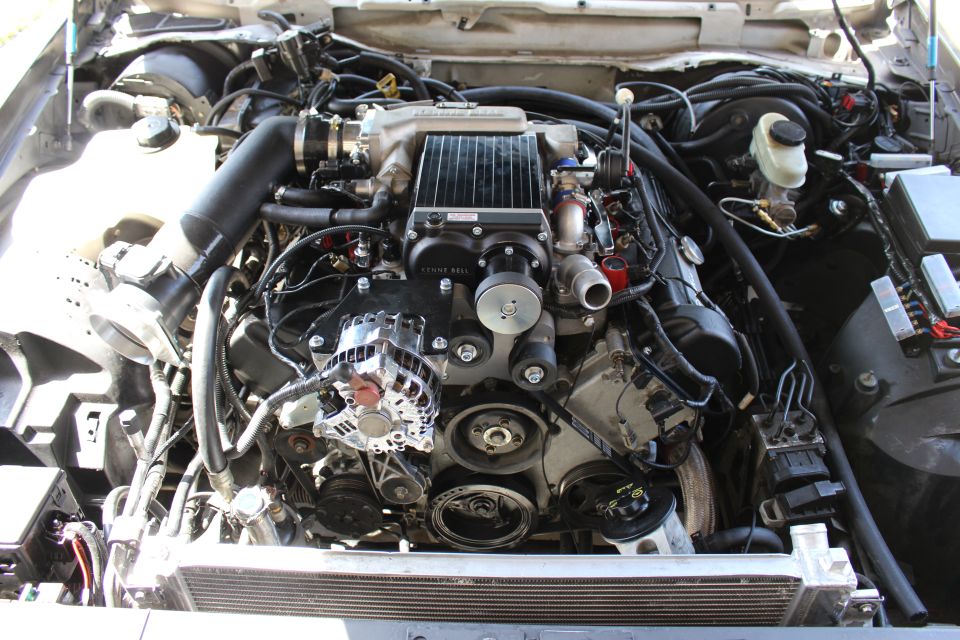 Top-down view of supercharged engine bay