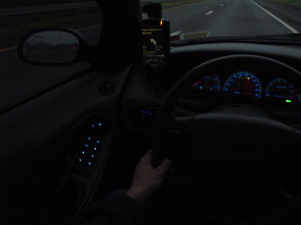 This is a picture of the blue custom lighting inside my car. The theme is red and blue....almost completed.