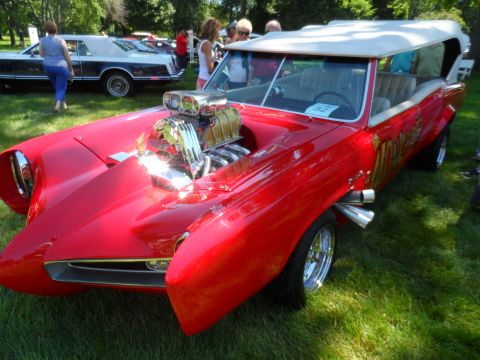 1971 Ford Ranchero - This heavily modified vehicle features a prominent supercharger and custom bodywork, with "Mulligan" visible on the side.