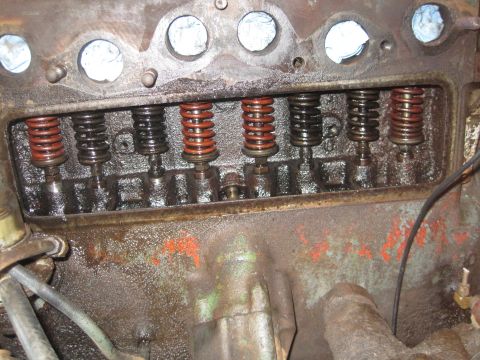 1946 Jeep Willys - This is a close-up view of the internal valve train components of an engine, showing multiple valves and their springs.