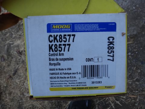 1993 Ford Taurus - A MOOG control arm box is shown, labeled with part number CK8577 and indicating it is made in the USA.