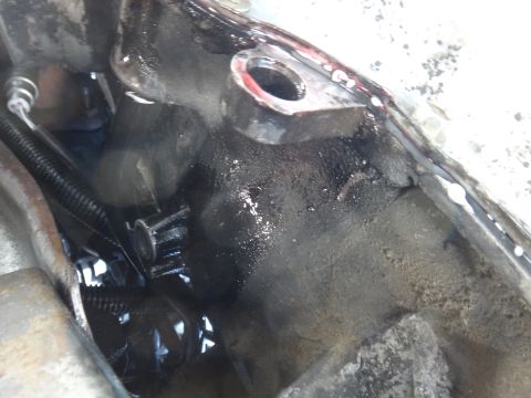 1993 Ford Taurus - Detail of an engine part, showing a small gear and signs of oil accumulation.