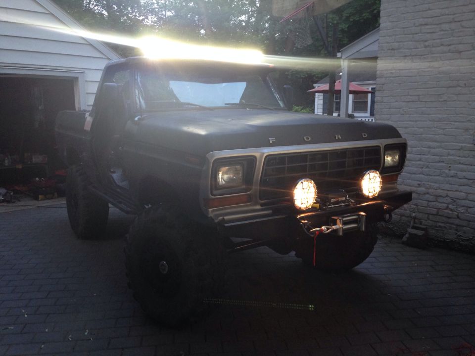 1979 Ford F-150 lifted with off-road lights and winch