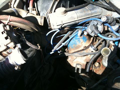 1979 Ford Bronco - Close-up view of a vehicle's engine compartment, showing various mechanical parts and wiring.