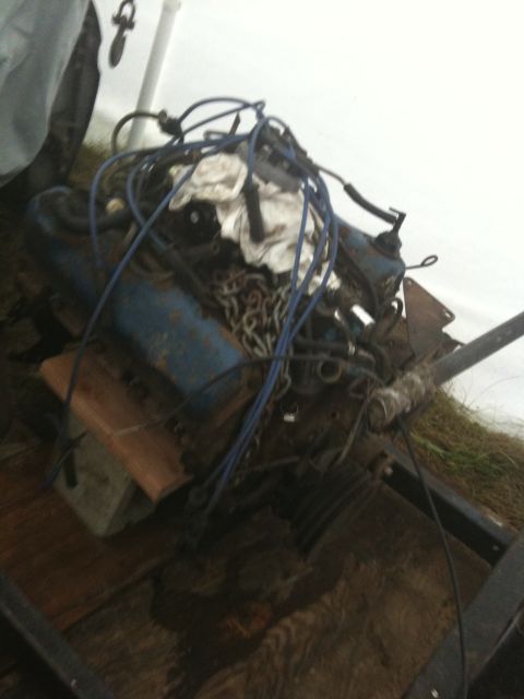 1979 Ford Bronco - An engine assembly, possibly from a Ford Bronco, is shown with blue valve covers and wiring.