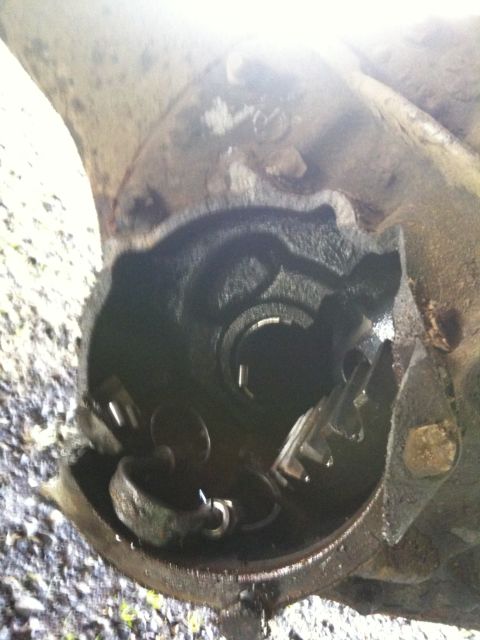 1979 Ford Bronco - Close-up of a broken differential housing, showing internal gear damage.