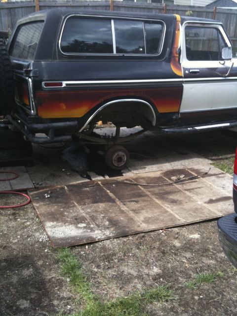 1979 Ford Bronco - This Ford Bronco appears to be undergoing maintenance or repair, with its rear axle detached.