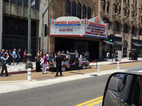 1968 Ford Mustang - A DeLorean time machine is displayed outside the United Artists Theatre.