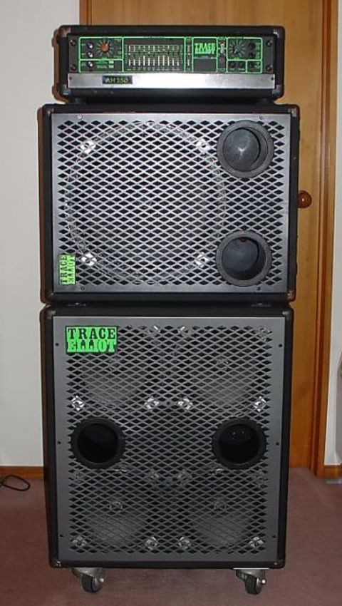 1994 Ford Bronco - A stack of Trace Elliot bass amplification equipment, including an amp head and two speaker cabinets.