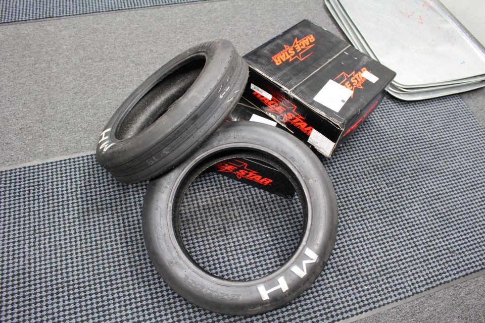 Two narrow M/H front-runner tires with a Race Star box