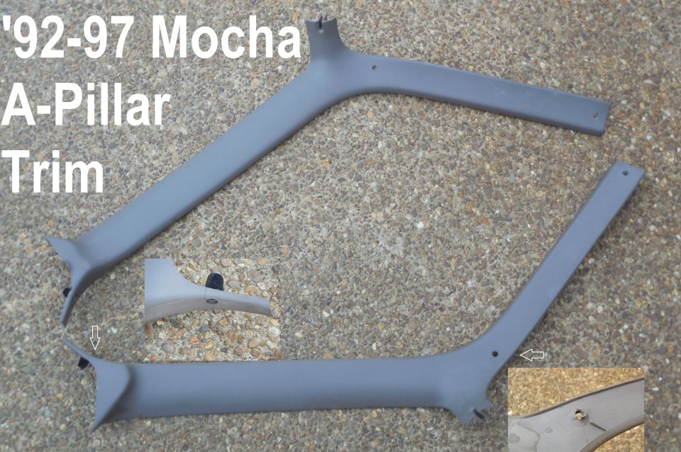 Mocha A-pillar Covers

Note minor damage to driver's front upper hole, and driver's lower hole is repaired.