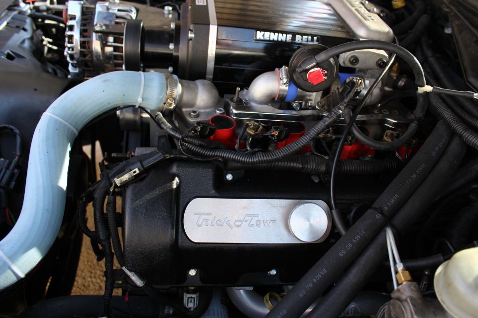 Kenne Bell supercharger with throttle body and Trick Flow cover
