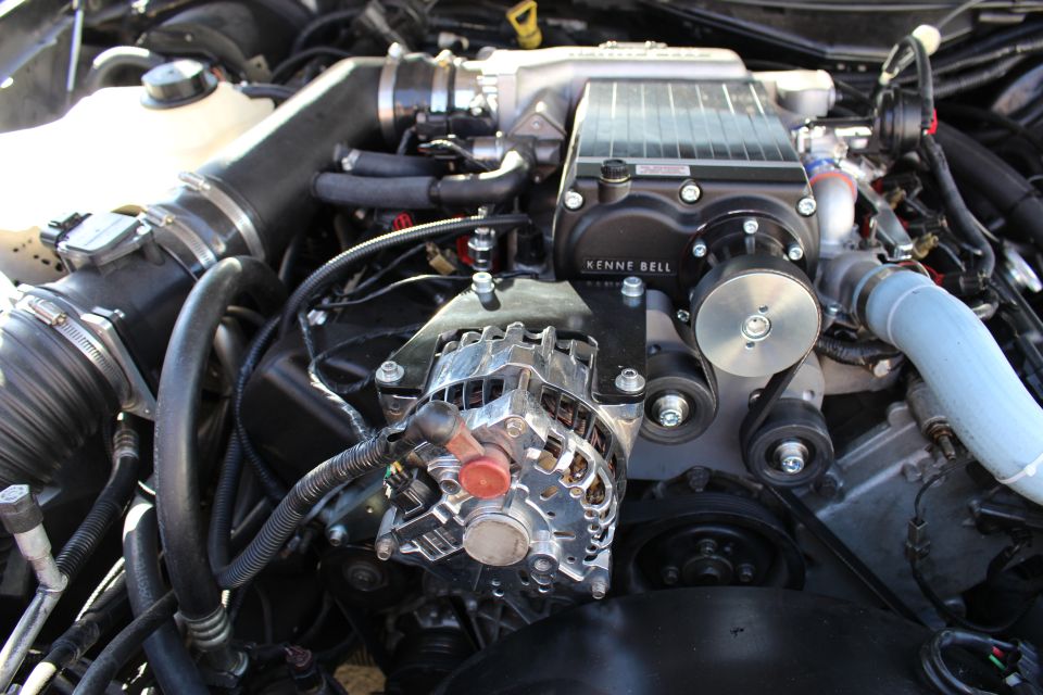 Kenne Bell supercharger and finned intercooler over engine intake