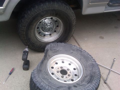 1986 Ford Bronco - Changing a flat tire requires tools like a lug wrench, screwdriver, and drill.