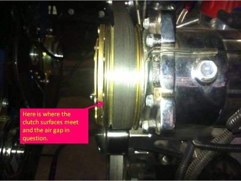 1982 Ford Bronco - A pink annotation highlights the clutch surfaces and the air gap in question on this mechanical part.
