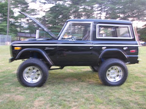 1979 Ford Bronco - This 1979 Ford Bronco is shown from the side with its hood raised.