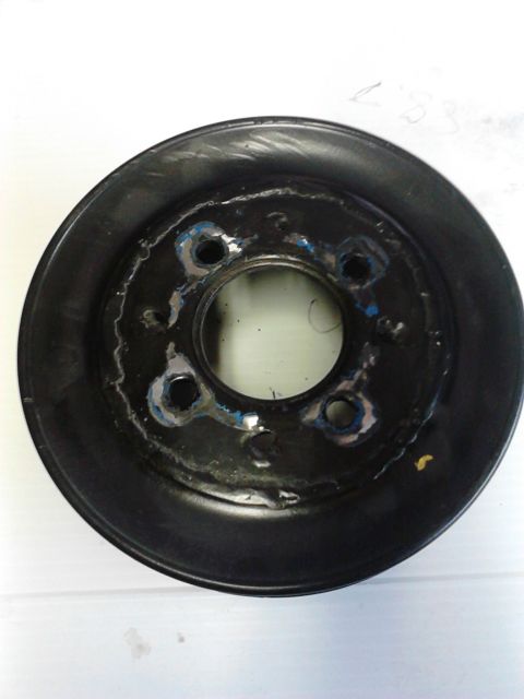 1979 Ford Ranchero - This pic shows where the 6 rib pulley sheave was welded to the original 3 sheave V-belt harmonic balancer pulley.