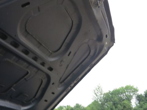 2001 Ford Crown Victoria - The underside of a car's hood is visible, with a bright sky and trees in the background.