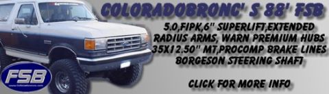 1988 Ford Bronco - This lifted 1988 Ford Bronco features a custom grille and large off-road tires.