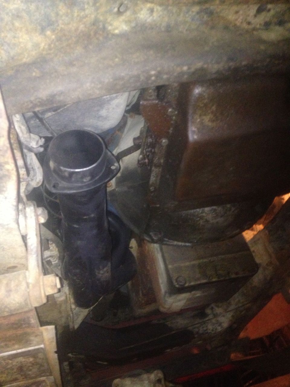 Exhaust pipe and transmission underside view